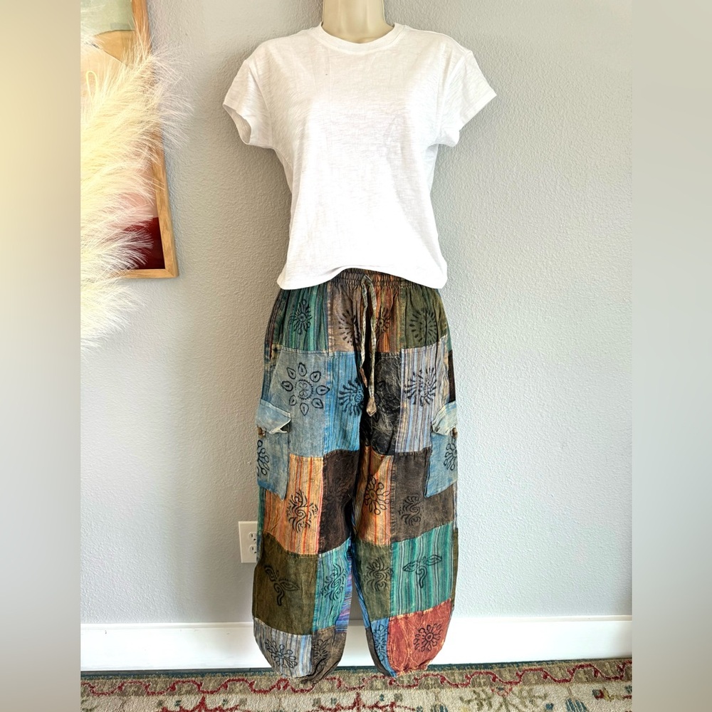 Indieglam Cotton Patchwork Boho Cargo Pants - image 1